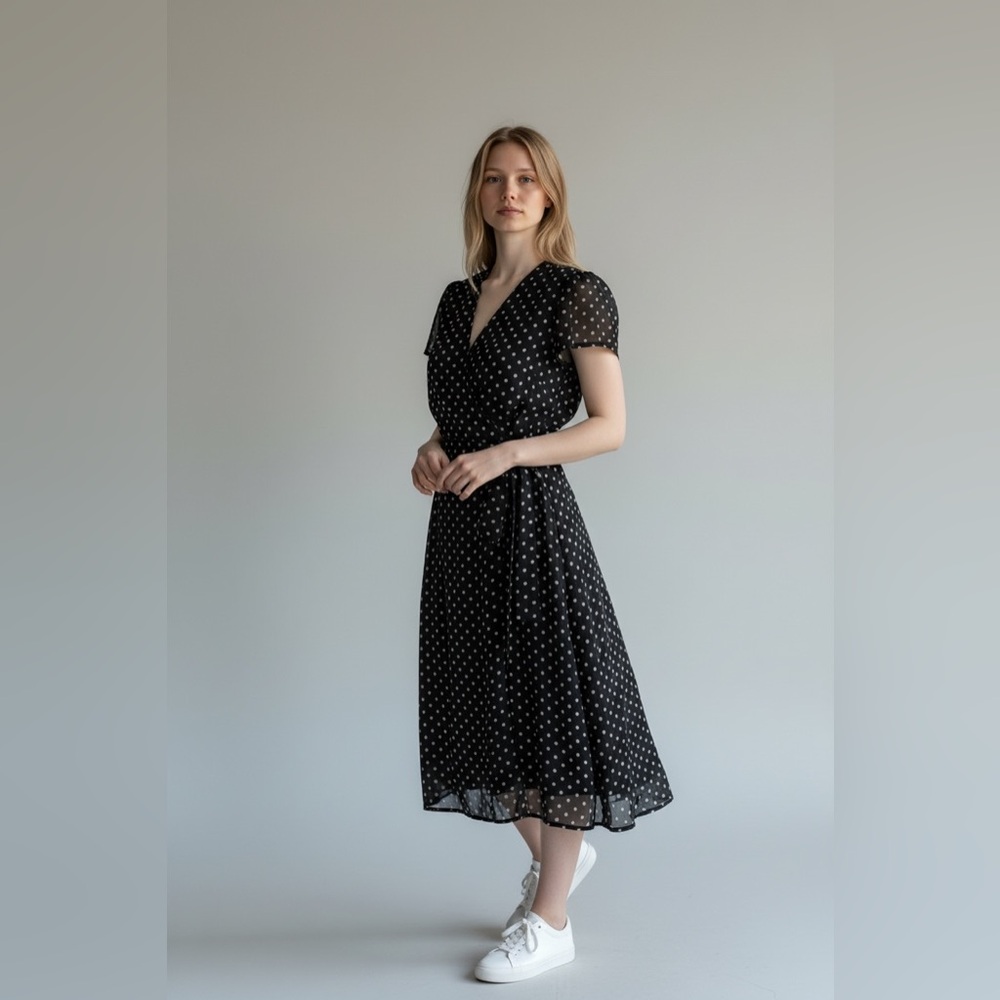 MSK Black and White Polka Dot Midi Dress